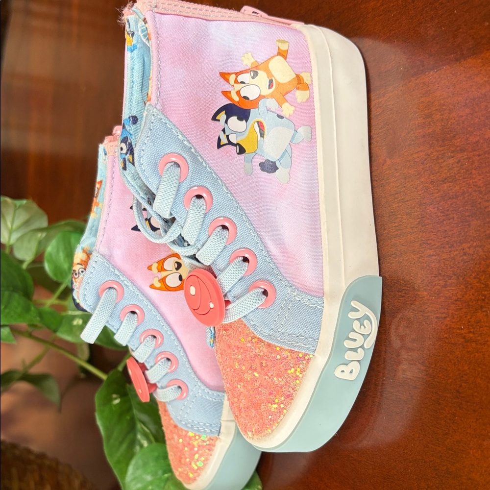 Girls' Glitter High-Top Sneakers in Pink and Light Blue - Picture 7 of 7